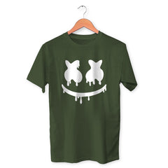 Danger Smiley Cotton Unisex Olive Green Tshirt