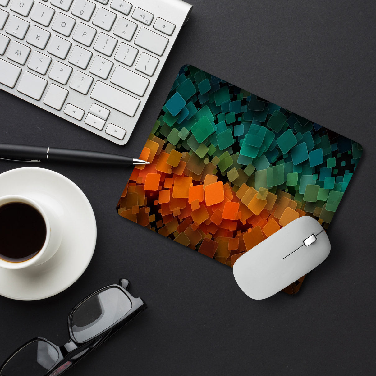 Blocks Pattern Blue Orange Designer Printed Premium Mouse pad (9 in x 7.5 in)