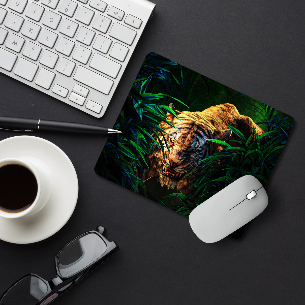 Lion Tiger Attack Designer Printed Premium Mouse pad (9 in x 7.5 in)