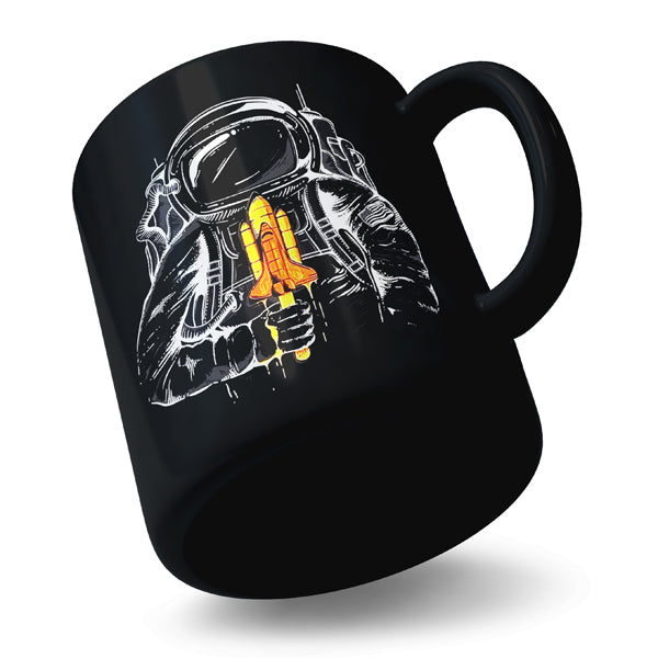 Astronaut Space Rocket - Black Ceramic Mug