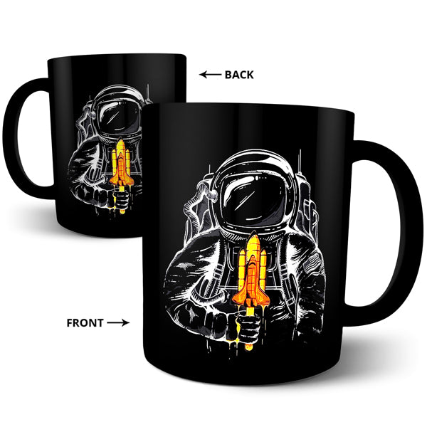 Astronaut Space Rocket - Black Ceramic Mug