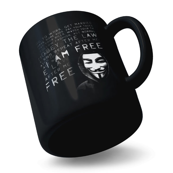 Vendetta Mask Typography - Black Ceramic Mug