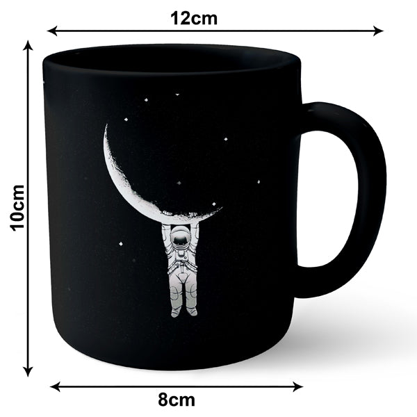 Astronaut Space Hanging Moon Typography - Black Ceramic Mug