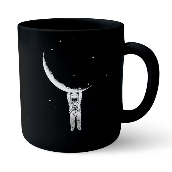 Astronaut Space Hanging Moon Typography - Black Ceramic Mug