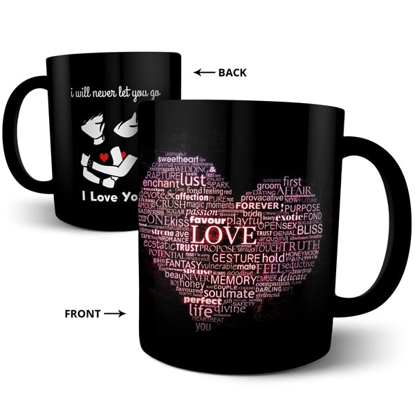 Love Never Let You Go Typography - Black Ceramic Mug