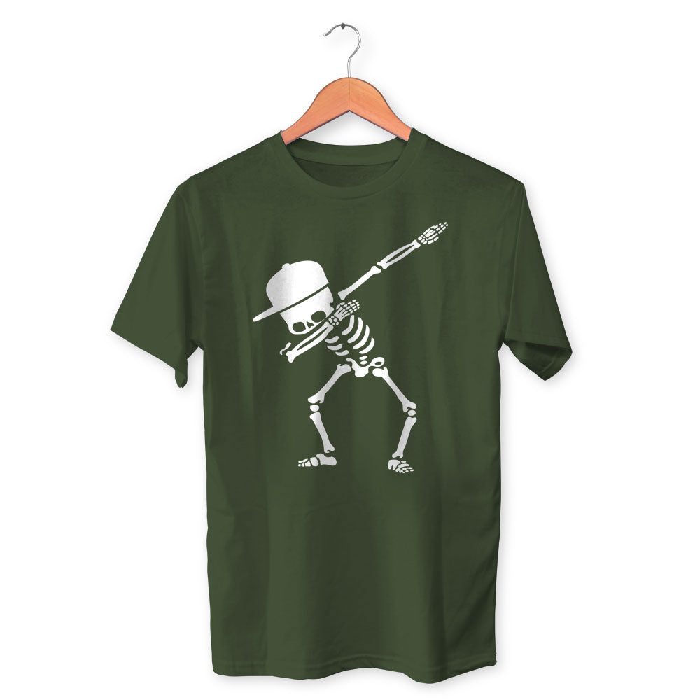 Skeleton Dab Cotton Unisex Olive Green Tshirt