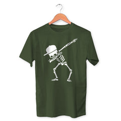 Skeleton Dab Cotton Unisex Olive Green Tshirt