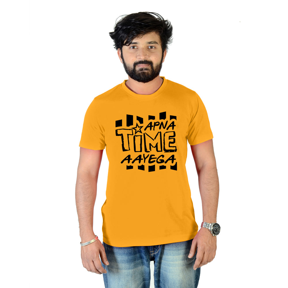 Apna Time Aayega Cotton Unisex Mustard Tshirt