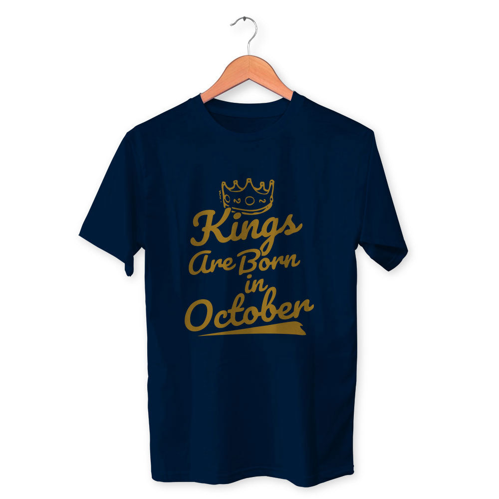 Kings Are Born In October Cotton Unisex Navy Blue Tshirt