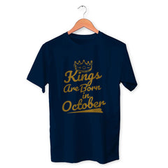 Kings Are Born In October Cotton Unisex Navy Blue Tshirt