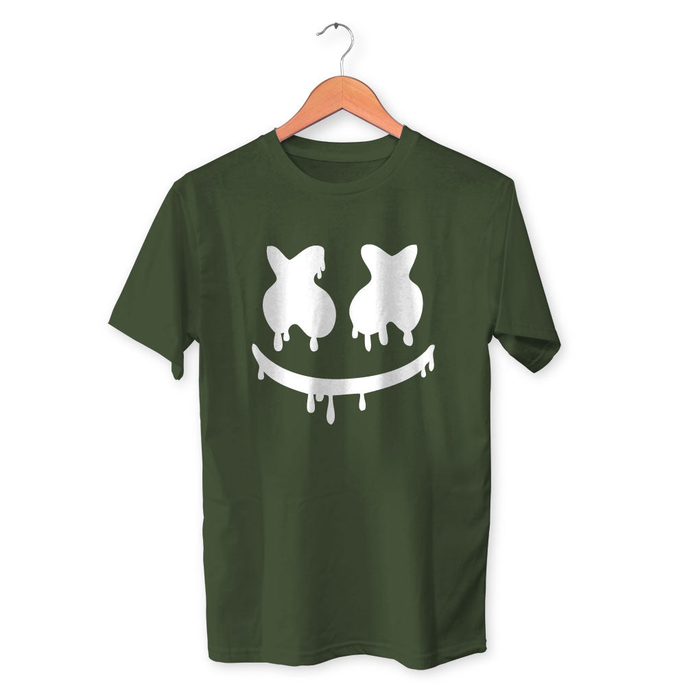 Danger Smiley Cotton Unisex Olive Green Tshirt
