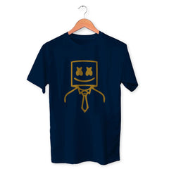 Mask Man With Tie Cotton Unisex Navy Blue Tshirt
