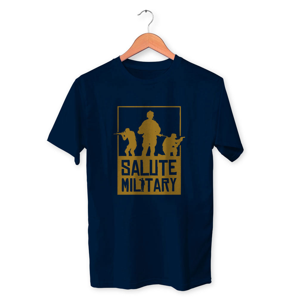 Salute Military Cotton Unisex Navy Blue Tshirt