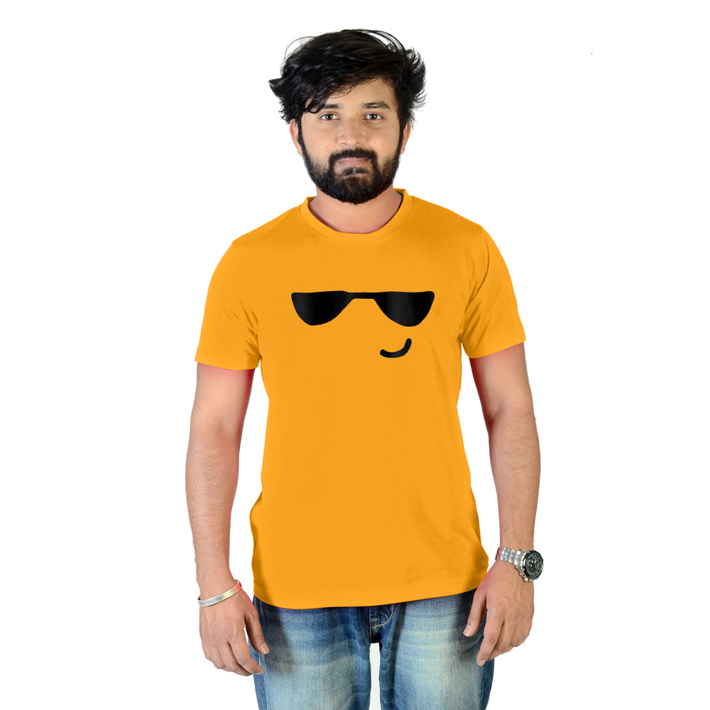 Goggle Smiley Cotton Unisex Mustard Tshirt