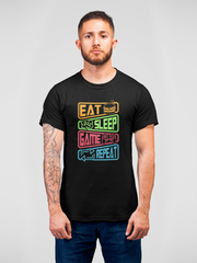 Eat Sleep Game Repeat Cotton Unisex Black Tshirt