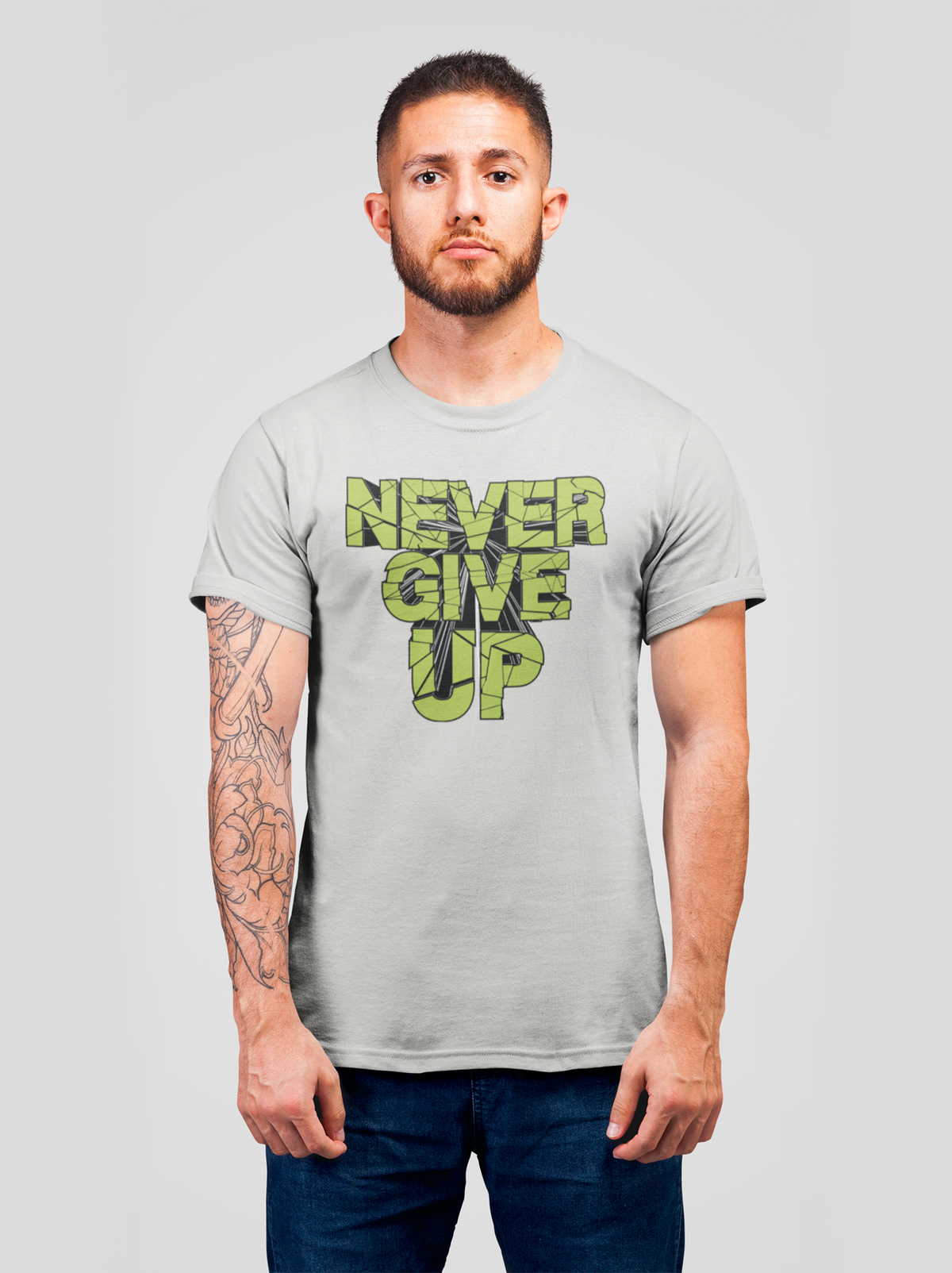 Never Give Up Cotton Unisex Grey Melange Tshirt