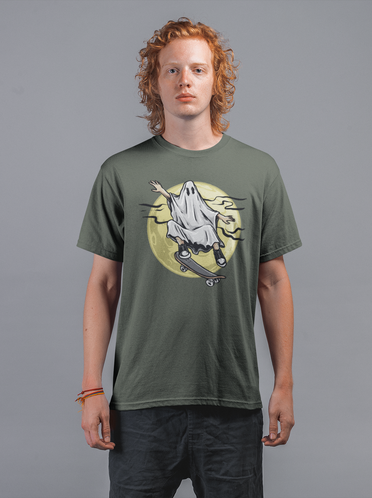 Ghost Skating Cotton Unisex Army Green Tshirt