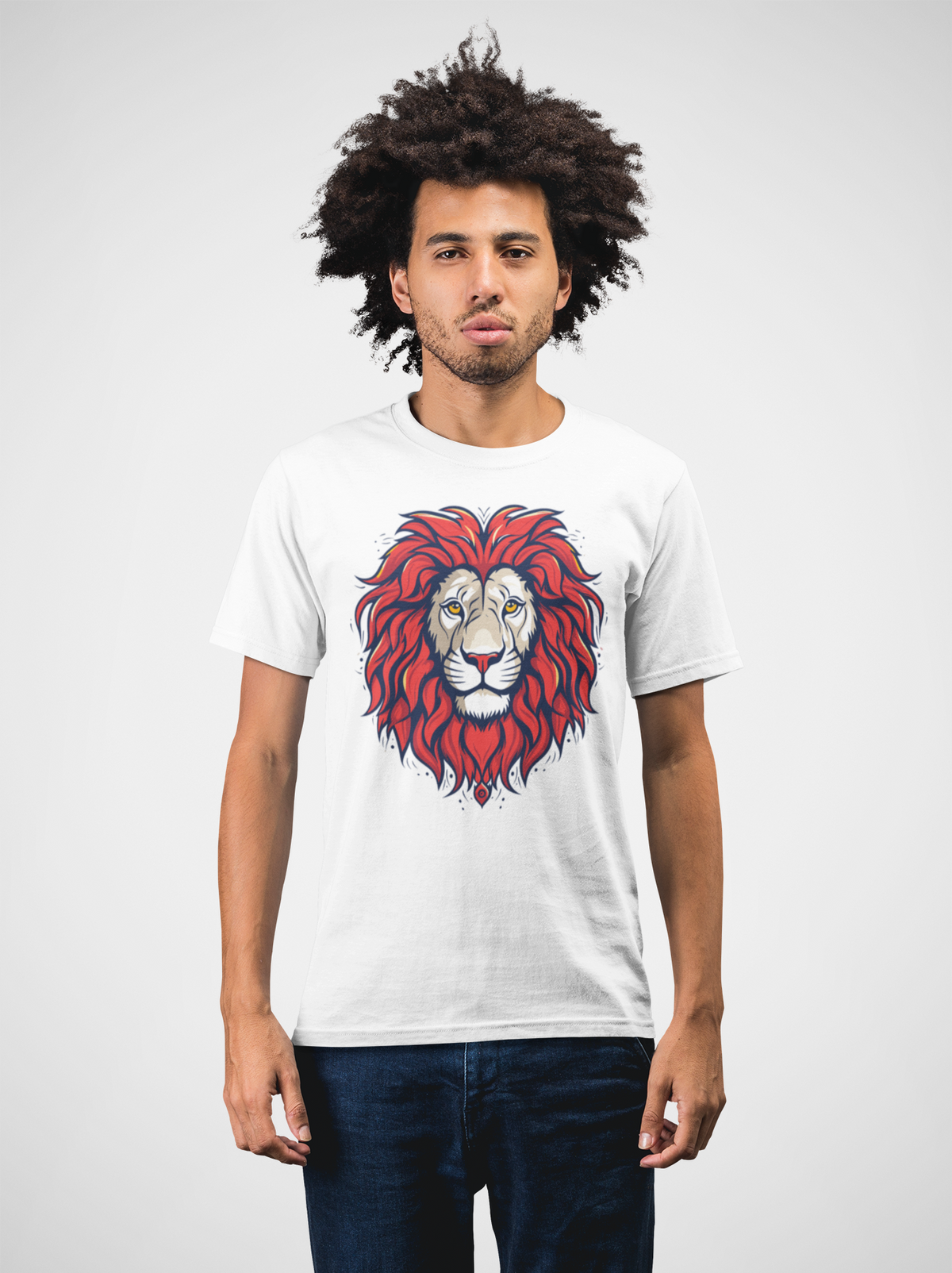 Lion Illustration Cotton Unisex White Tshirt