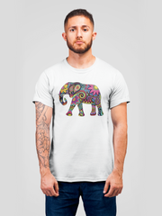 Colorful Elephant Cotton Unisex White Tshirt