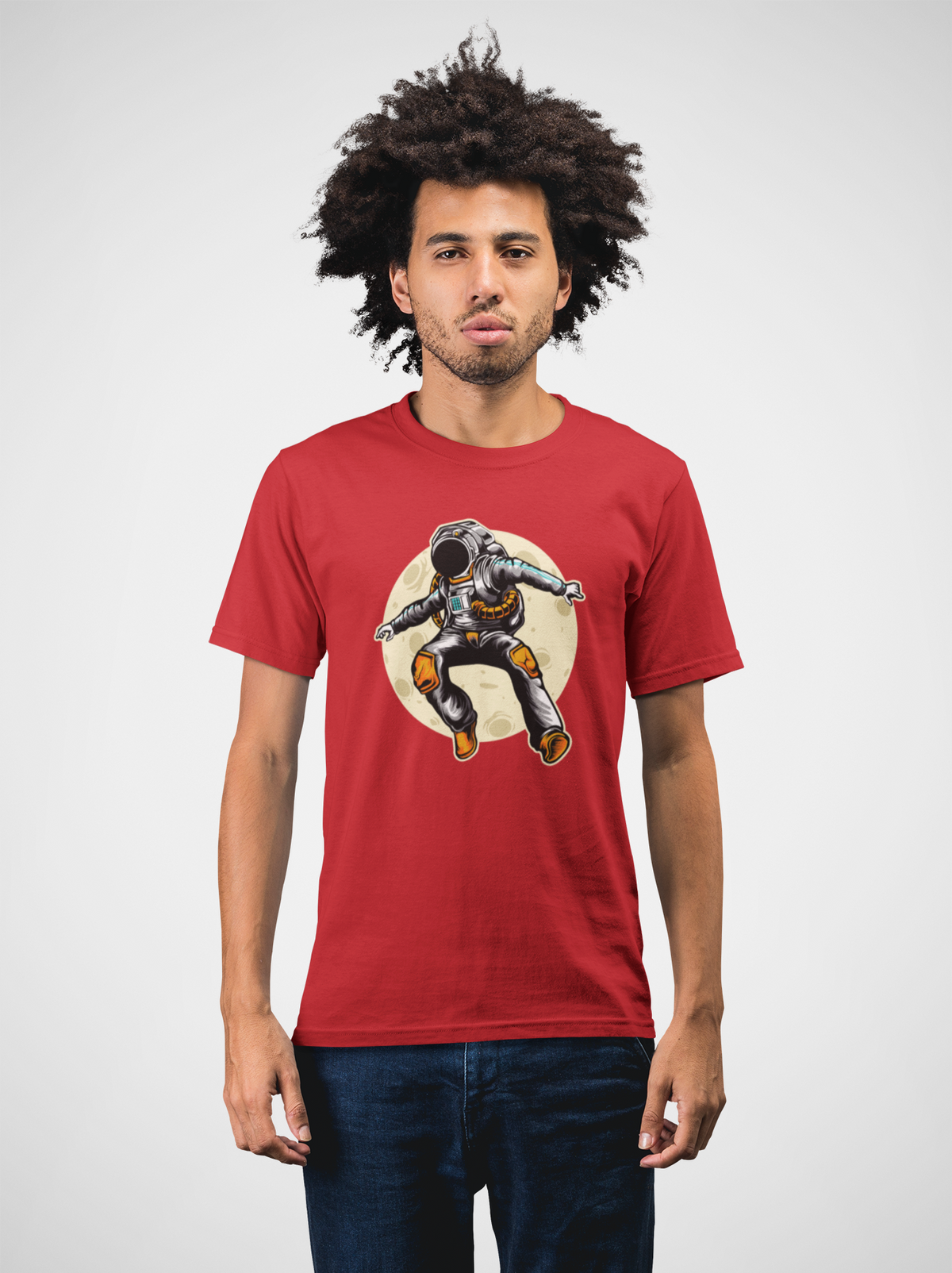 Astronaut Moon Cotton Unisex Red Tshirt