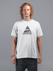 One Eye Pyramid Illustration Cotton Unisex White Tshirt