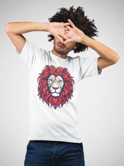 Lion Illustration Cotton Unisex White Tshirt