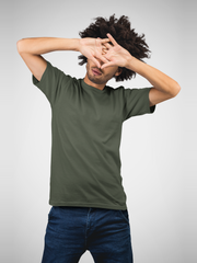 Plain Cotton Unisex Army Green Tshirt