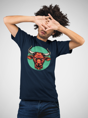 Bull Graphic Cotton Unisex Navy Blue Tshirt
