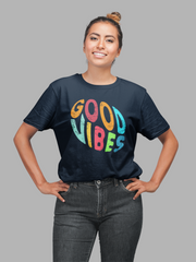 Good Vibes Cotton Unisex Navy Blue Tshirt