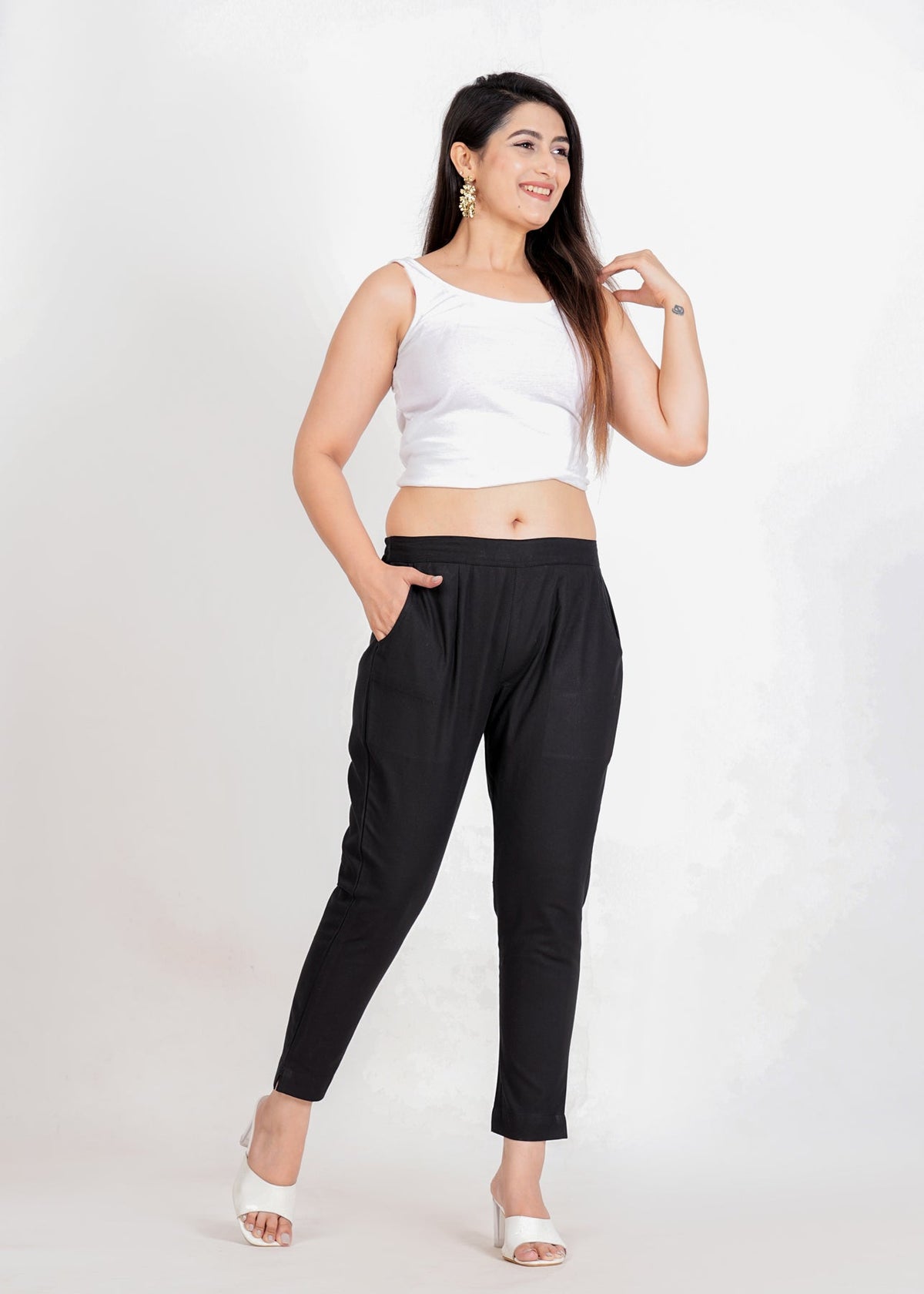 Women's Black Cotton Trouser Pant