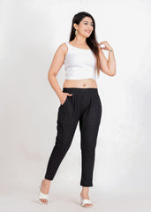 Women's Black Cotton Trouser Pant