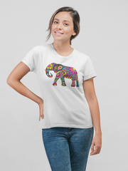 Colorful Elephant Cotton Unisex White Tshirt