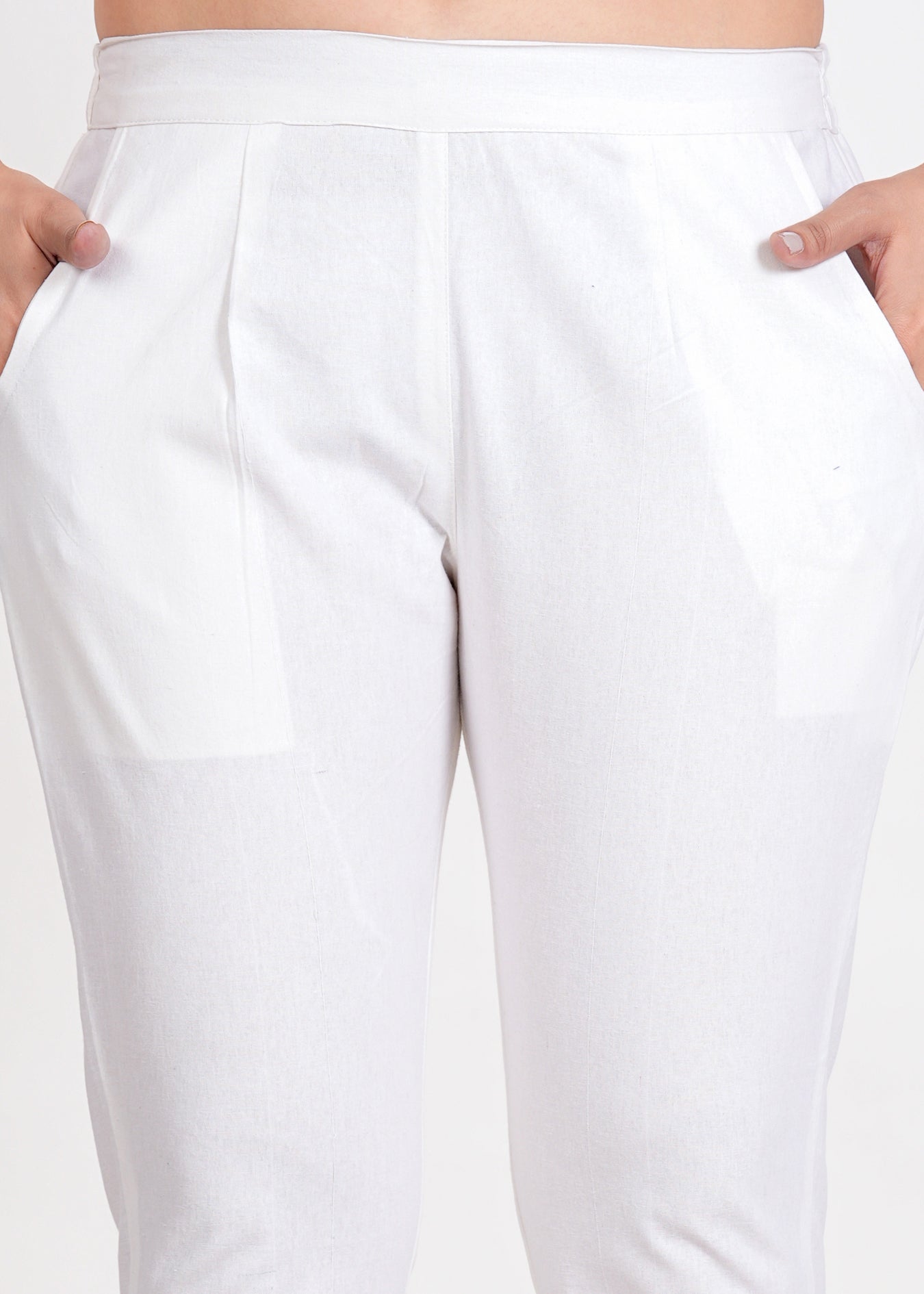 Women's White Cotton Trouser Pant
