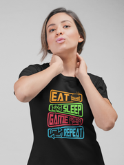 Eat Sleep Game Repeat Cotton Unisex Black Tshirt