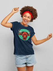 Bull Graphic Cotton Unisex Navy Blue Tshirt
