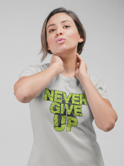 Never Give Up Cotton Unisex Grey Melange Tshirt