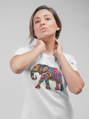 Colorful Elephant Cotton Unisex White Tshirt