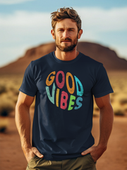 Good Vibes Cotton Unisex Navy Blue Tshirt