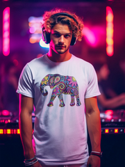 Colorful Elephant Cotton Unisex White Tshirt