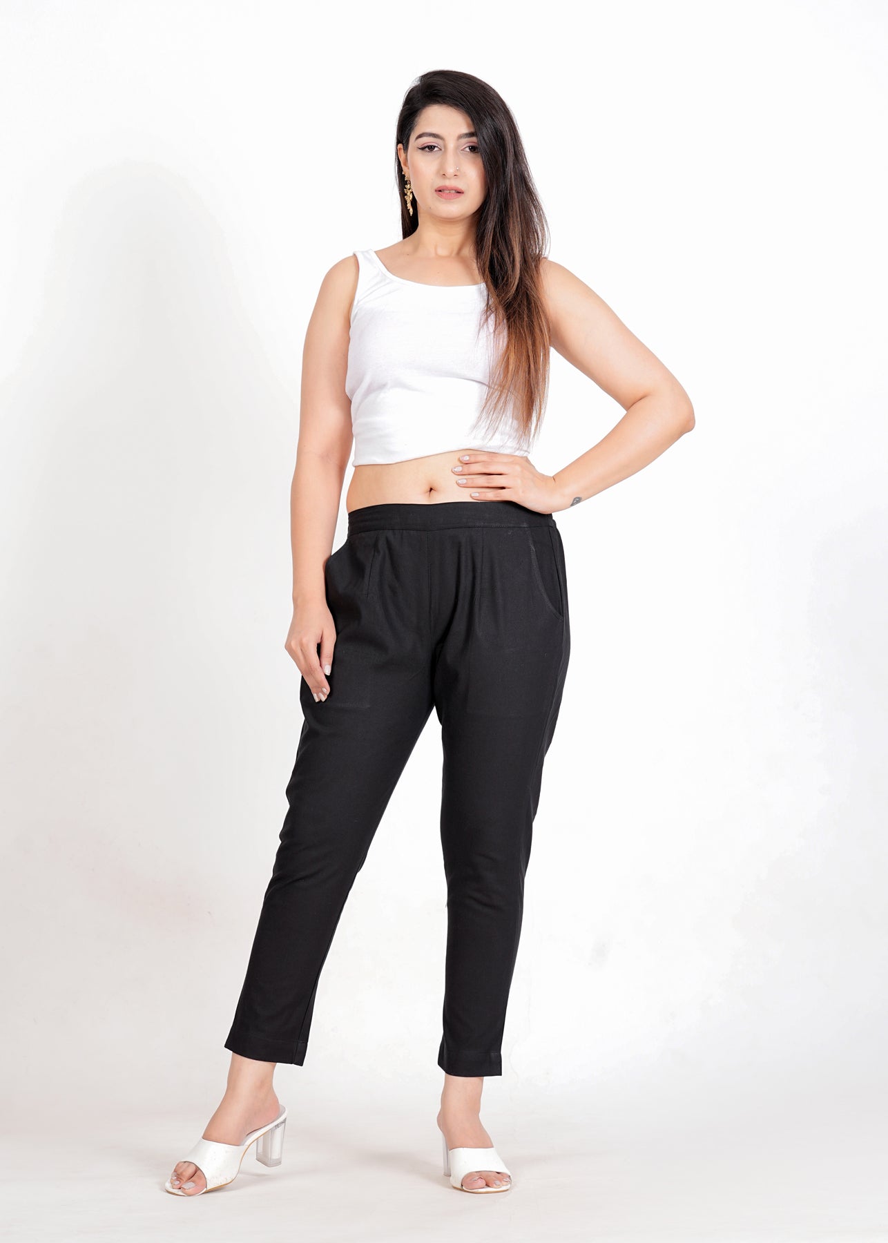 Women's Black Cotton Trouser Pant