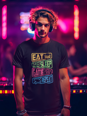 Eat Sleep Game Repeat Cotton Unisex Black Tshirt
