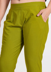 Women's Parrot Green Cotton Trouser Pant