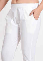 Women's White Cotton Trouser Pant