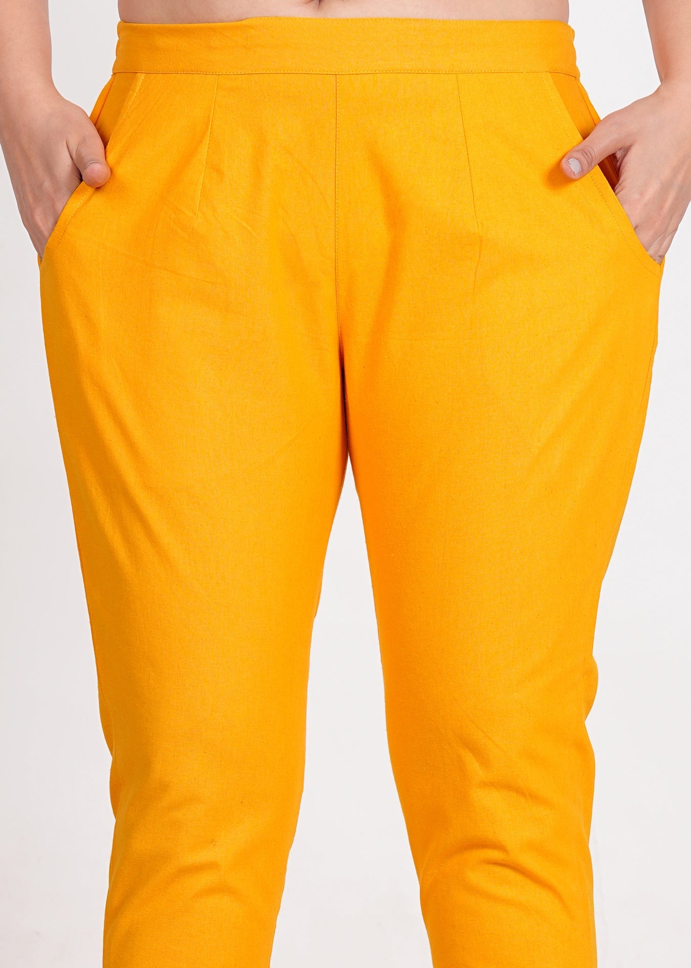 Women's Mustard Cotton Trouser Pant
