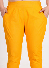 Women's Mustard Cotton Trouser Pant