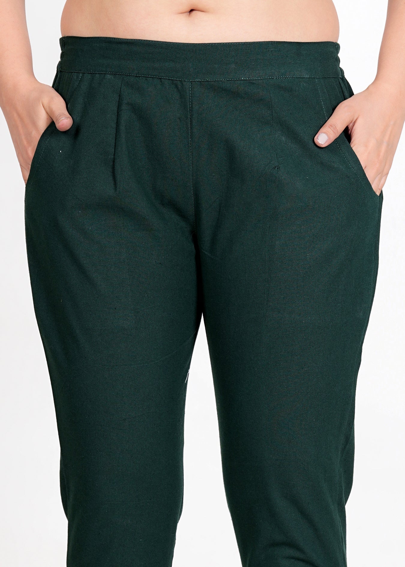 Women's Bottle Green Cotton Trouser Pant