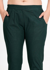 Women's Bottle Green Cotton Trouser Pant