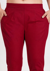 Women's Maroon Cotton Trouser Pant