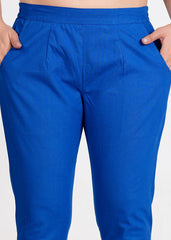 Women's Royal Blue Cotton Trouser Pant