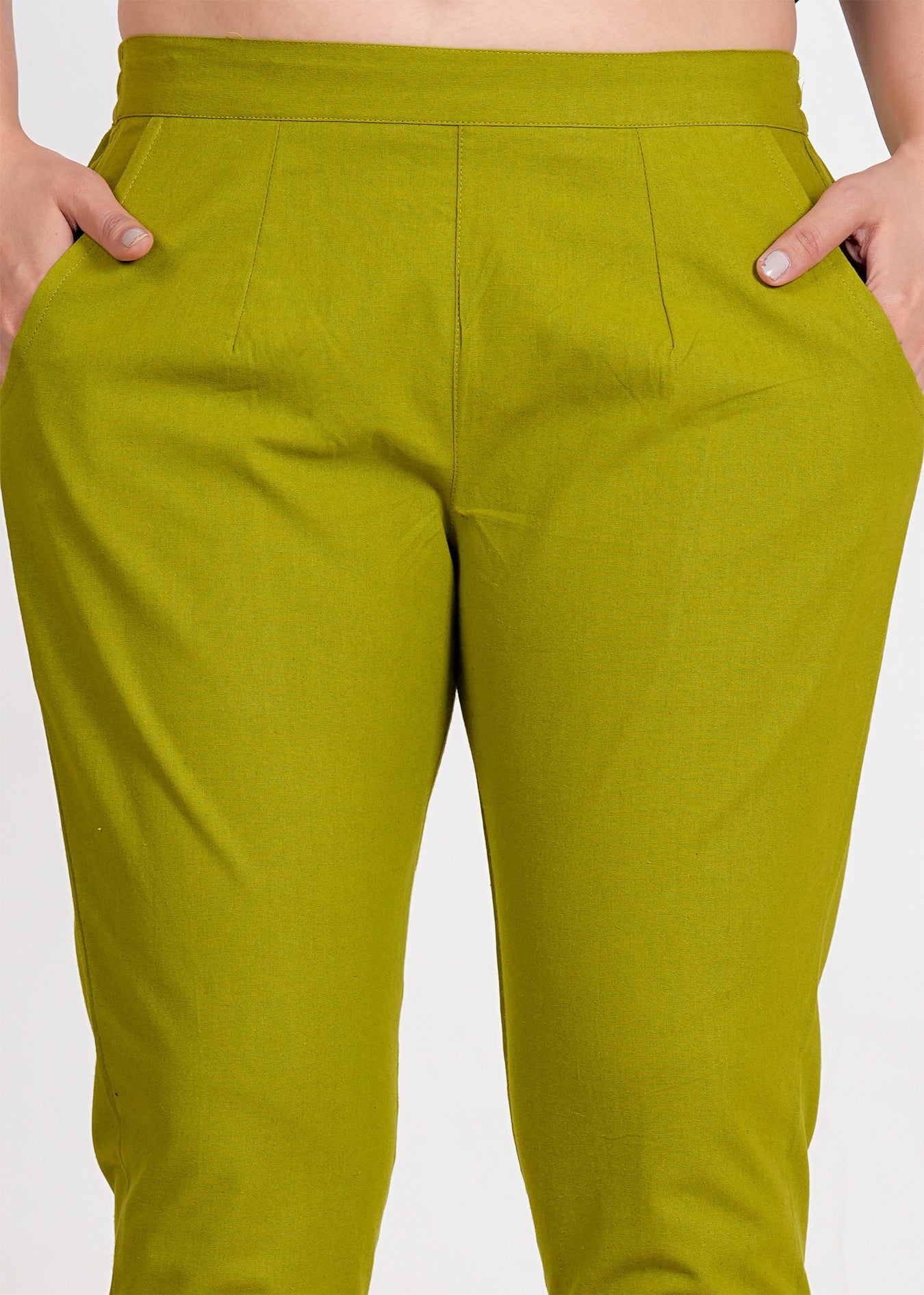 Women's Parrot Green Cotton Trouser Pant